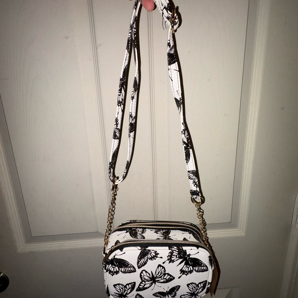 White Butterfly Crossbody Bag with Gold Chain Strap